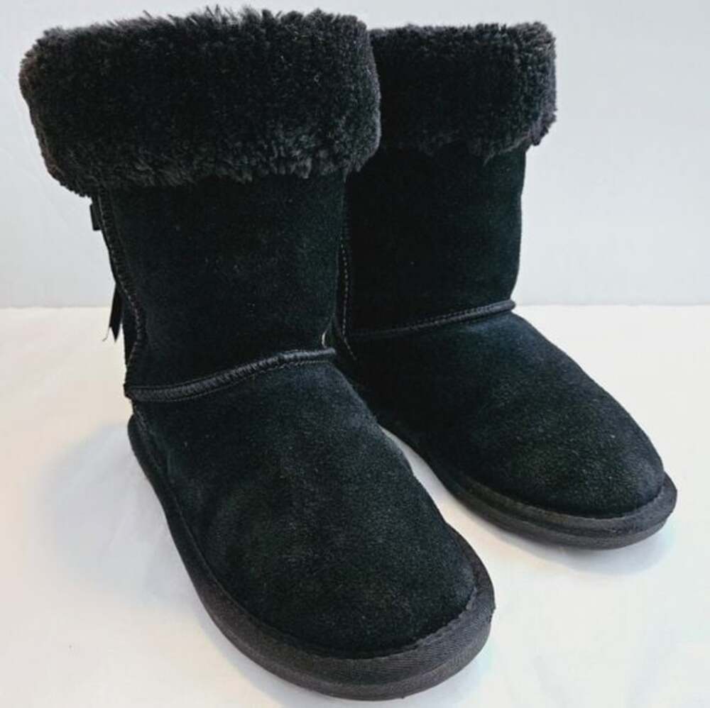LAMO Suede Pull-On Fleece Lined Winter Girls Snow Sz 3 Boots Youth's Black